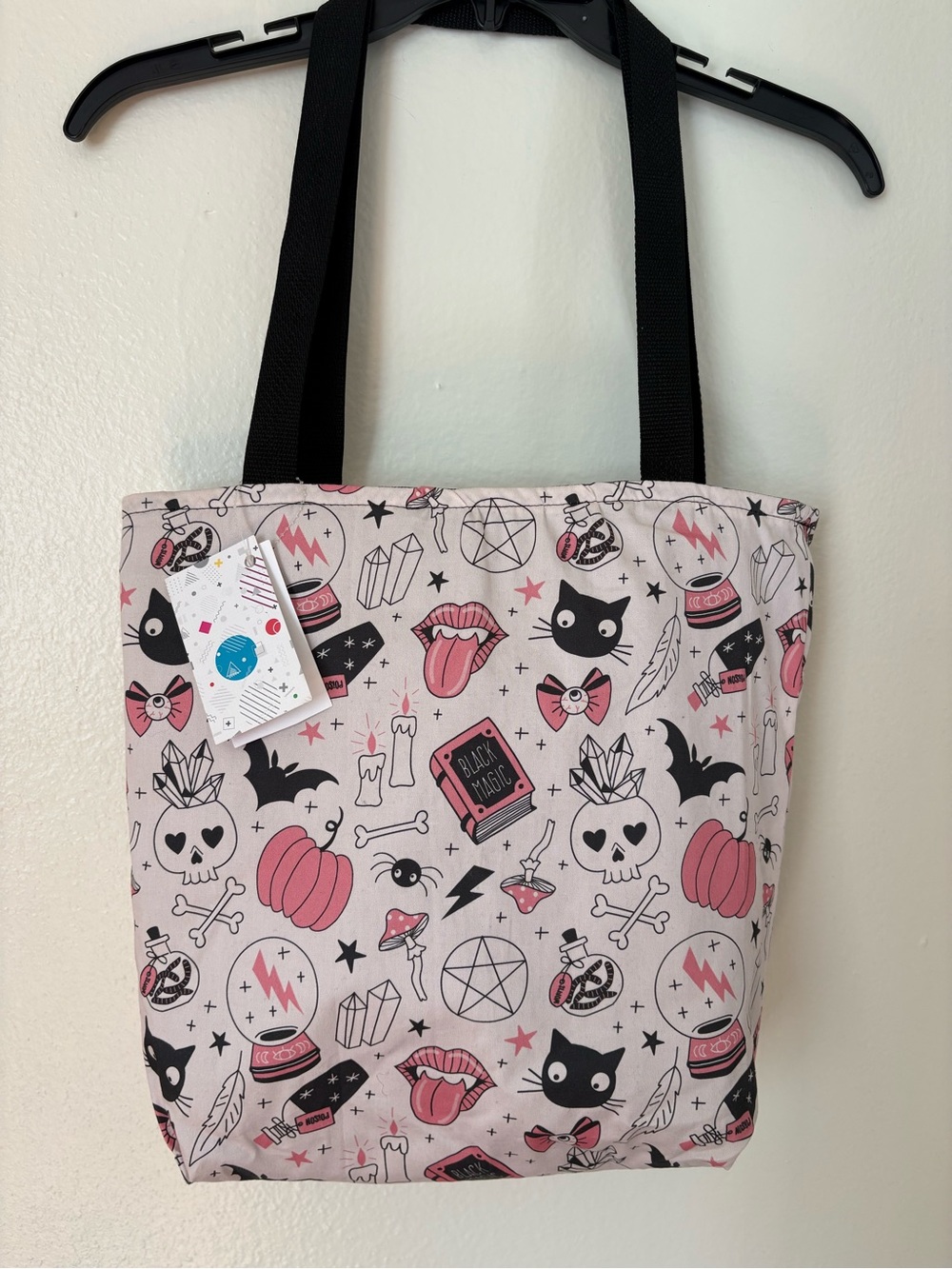 Witchy Halloween Pink Tote Bag Handmade Purse Witchcraft Spooky Black Magic NWT